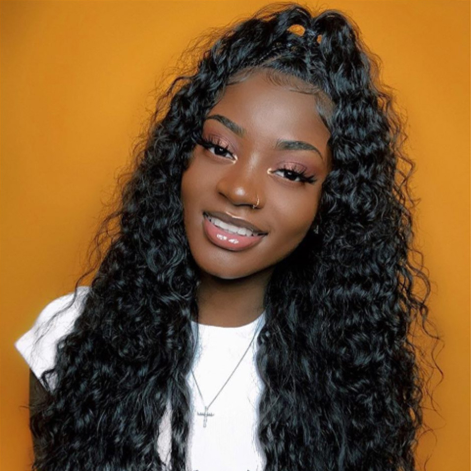 Uglam Brown Full Lace Wigs Deep Wave